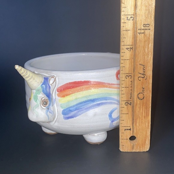 Mudworks USA Pottery Elwood Unicorn Rainbow Footed Cereal Bowl - Picture 9 of 9